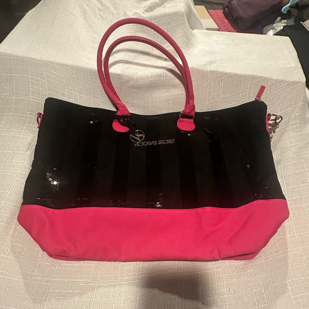 Victoria's Secret Black and Pink Tote Bag